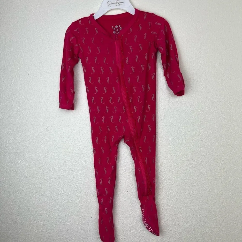 KicKee Pants Prickly Pear Mini Seahorses Muffin Ruffle Coverall with Zipper